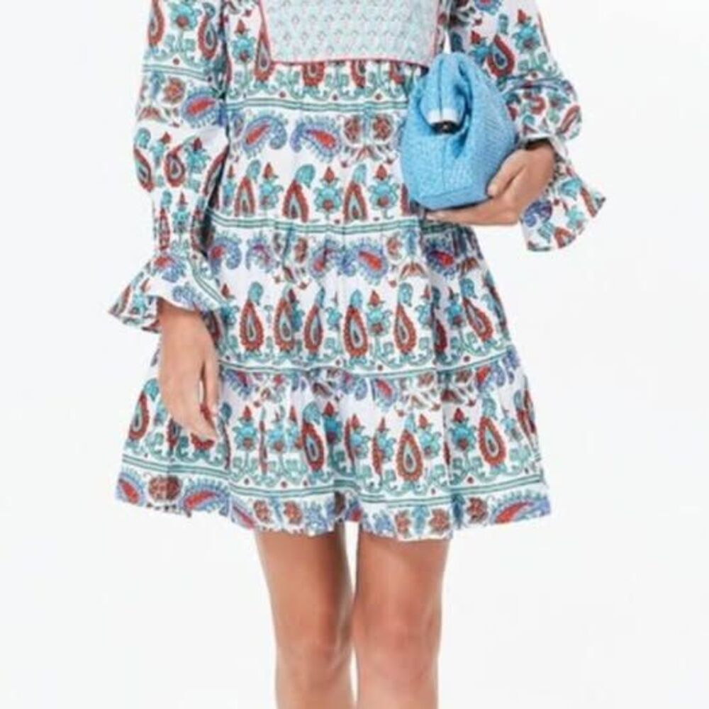 Tuckernuck Teal and Seagrass Floral Block Print Kenzie Tiered Mini Dress - Large